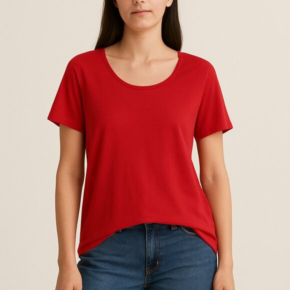 Eileen Fisher Red Organic Cotton Short Sleeve Tee Size X-Small NWOT - Picture 1 of 7